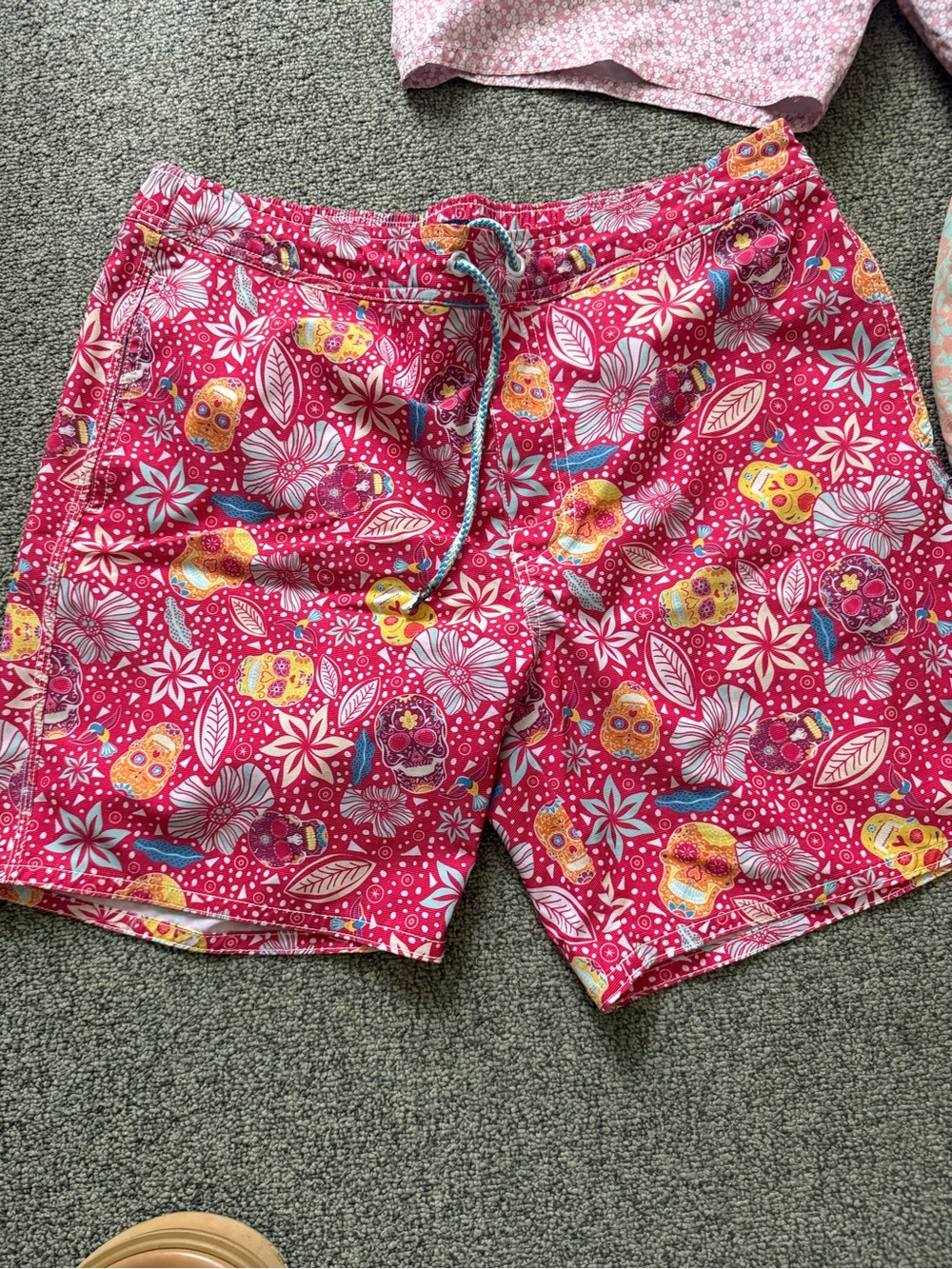 johnnie-O Pink Floral & Sugar Skull Swim Trunks